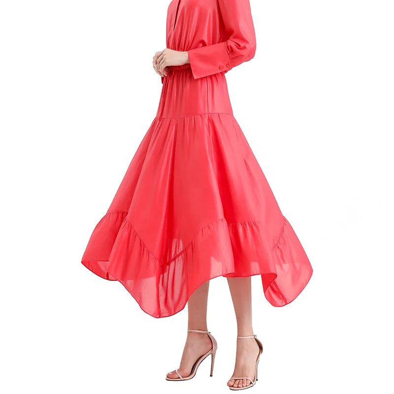 

S068-6 Summer Autumn High Quality Fashion Elegant Irregular Ruffle Flare Long Women Skirts