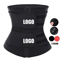 

In Stock Custom Logo Workout Lose Weight Tummy Control Compression Double Belt Zipper Front Neoprene Waist Trainer Women