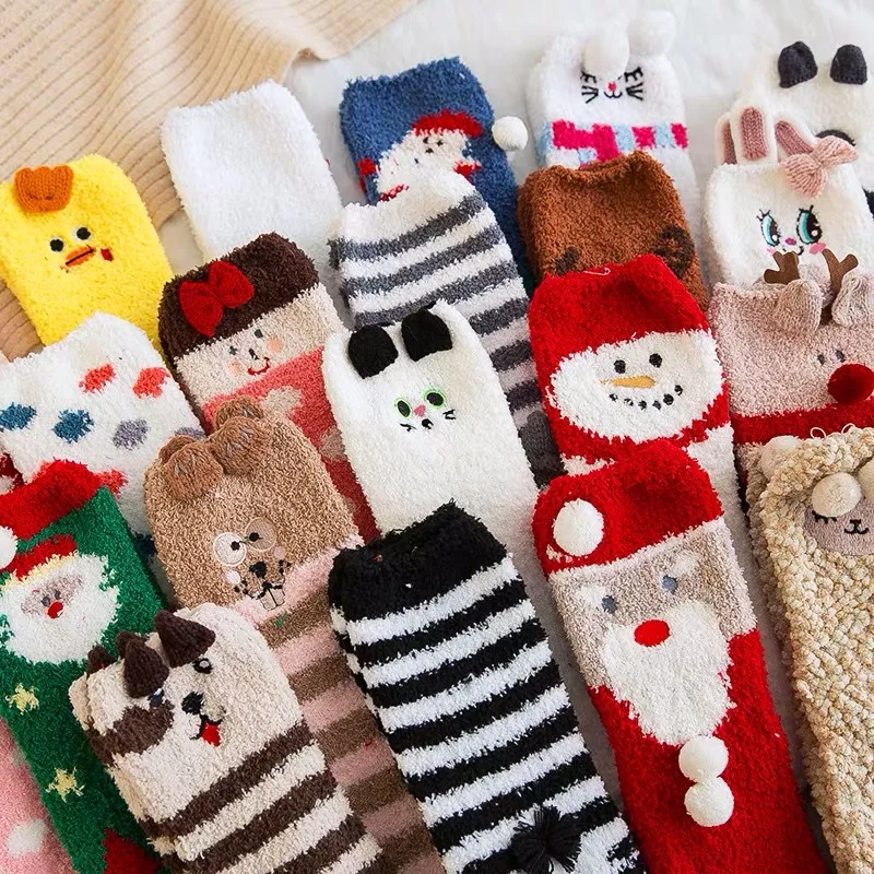 

XIANGHUI 30 Colors New Year gift Socks with Box Cute Animal Design Deer Fluffy Coral Velvet 3D Women Warm Winter Christmas Socks, Pantone color