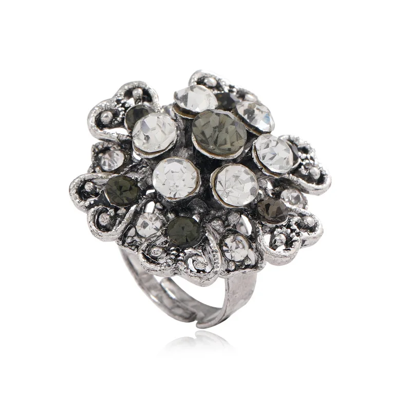 

Fine Exaggerated Diamond Flower Adjustable Rhinestone Ring for Women Jewelry