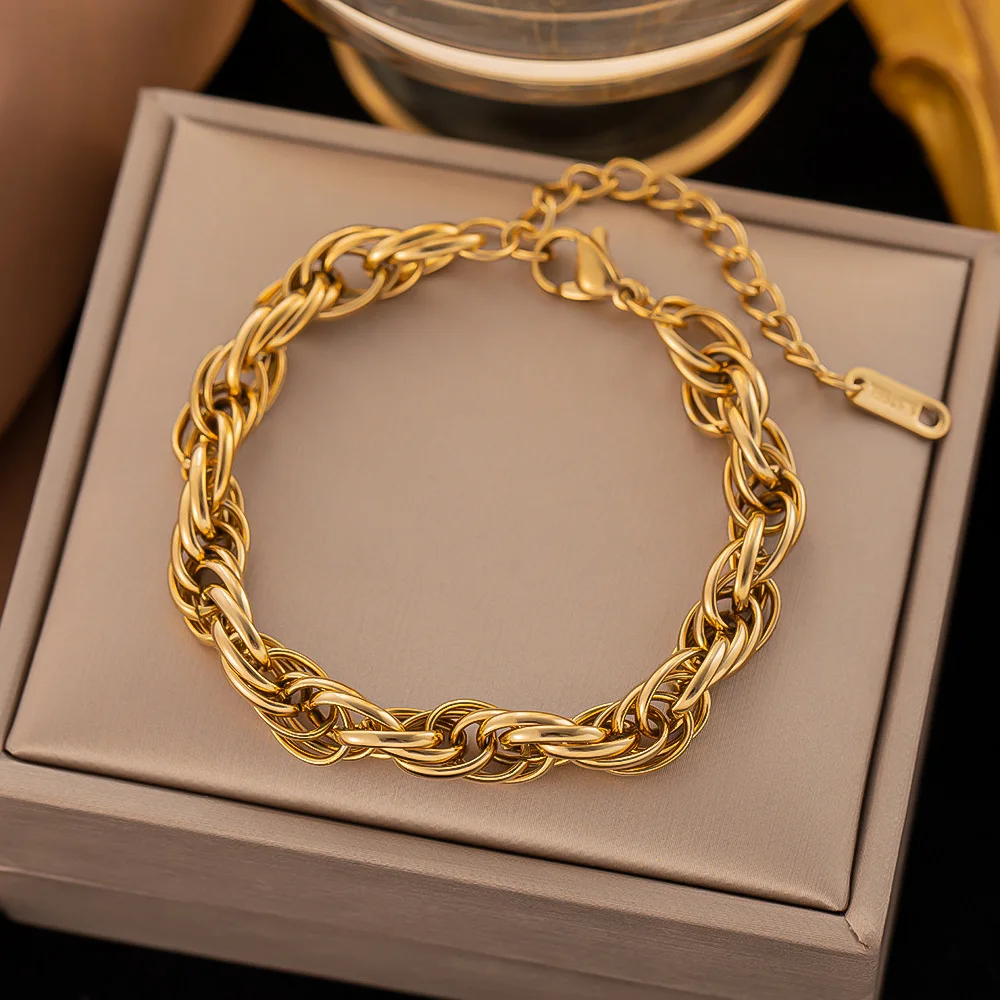 

2023 New Trendy Thick 316l Stainless Steel 18k Real Gold Plated Bracelet For Women Jewelry