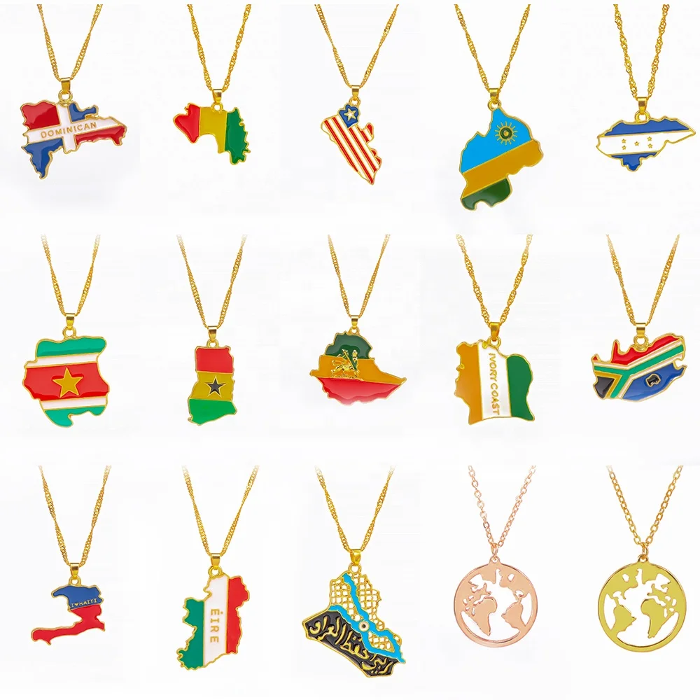 

Sell hot cakes Map of Africa Ethiopia gold-plated stainless steel around the world map chain necklace pendant enamel necklaces