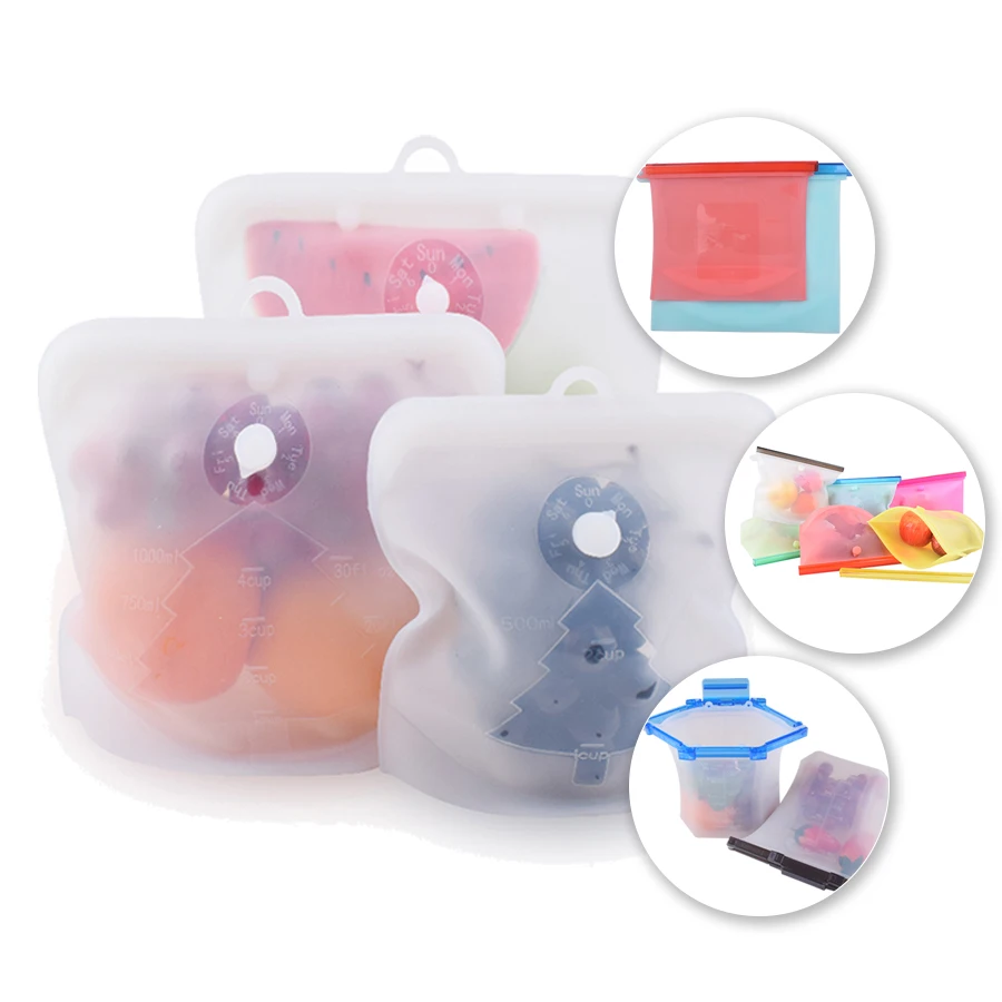 

1500mL Sous Vide Airtight Seal Freezer Sandwich Zip Lock Zipper Reusable Vacuum Sealer Ziplock Silicone Food Storage Bags