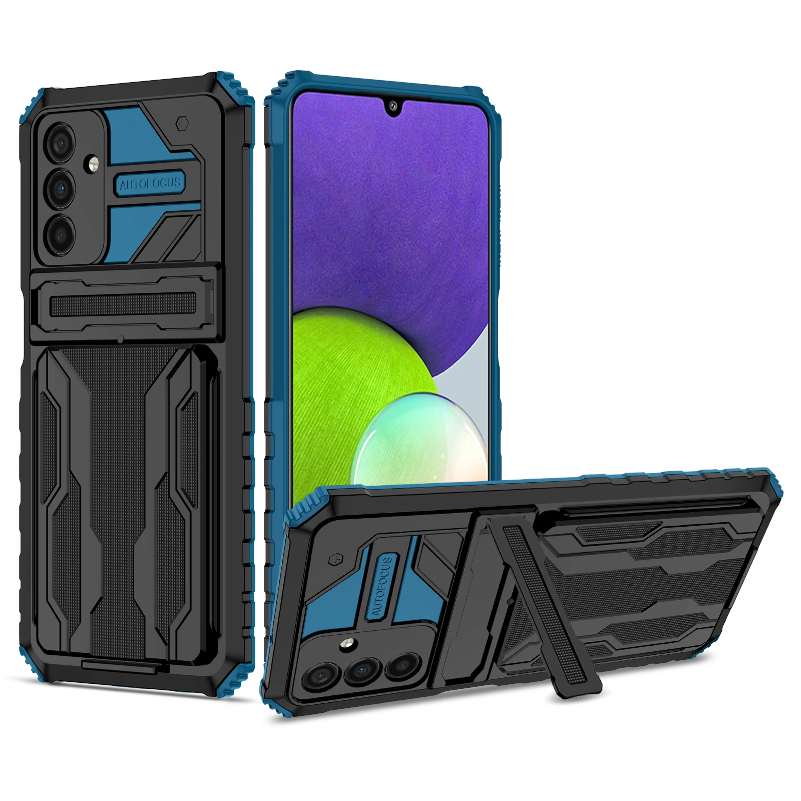 

Luxury TPU PC Hybrid Shockproof Phone Case with Detachable Card Holder and Kickstand For Samsung Galaxy A13 5G, As pictures