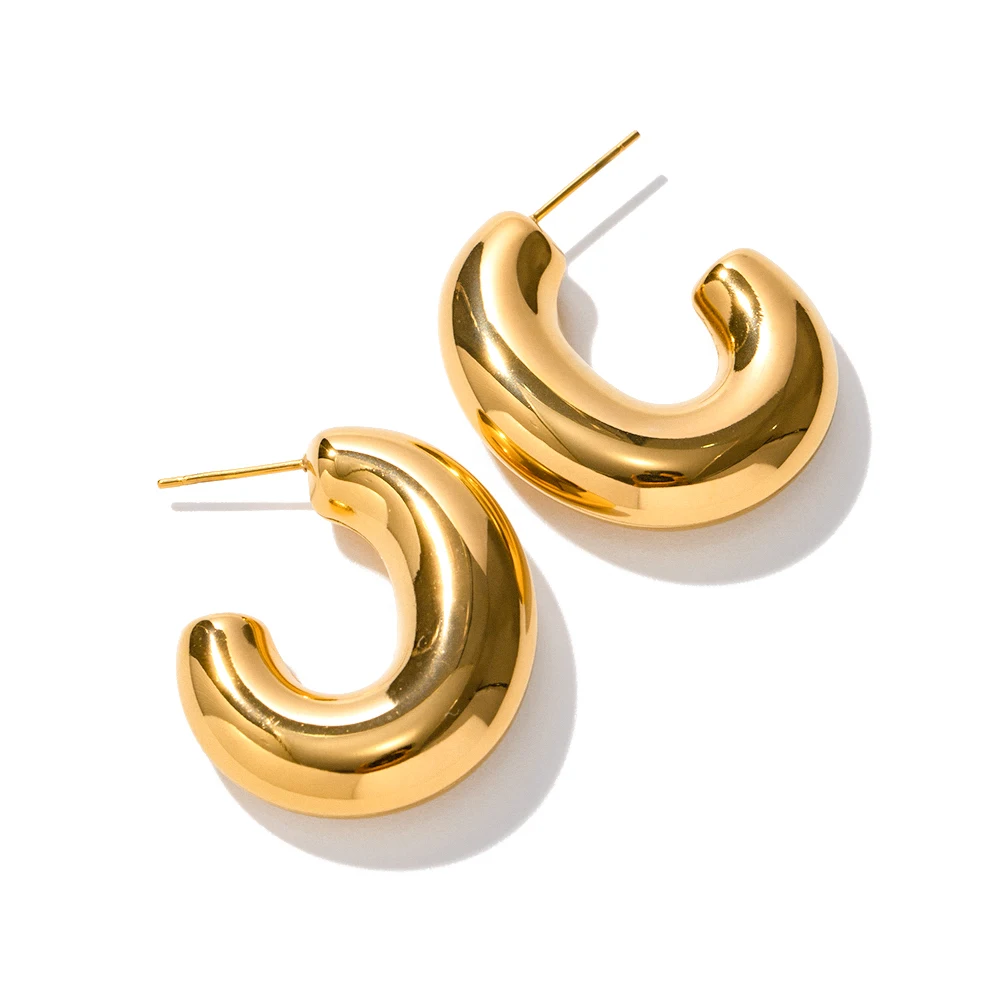 

Chunky 18K Gold Plated U Shape Hoop Earring Waterproof Stainless Steel Hollow C Hoop Earrings for Women