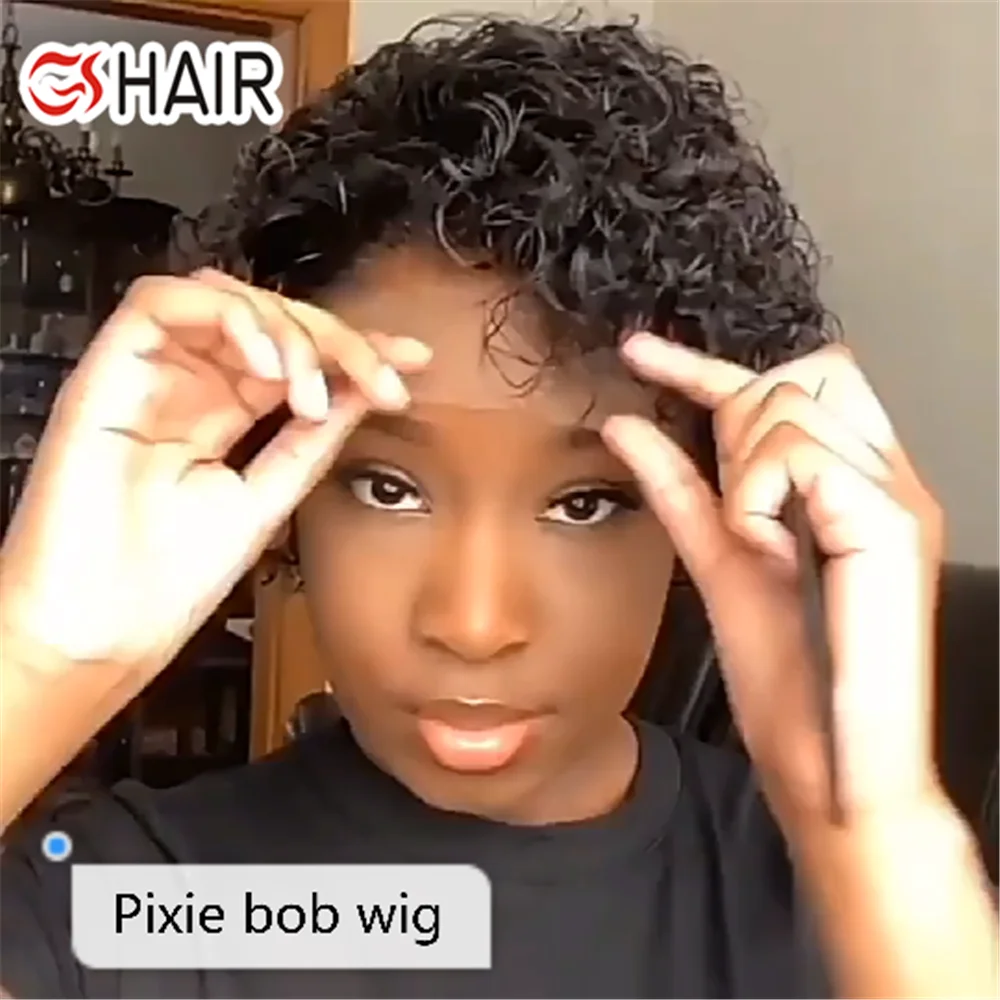 

Pixie Curls Wig Human Hair Short Curly Bob, Pixie Cut Lace Front Wig, Pixie Curls Pre Plucked Bleached Knots Wigs, Natural color