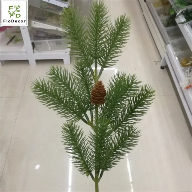 

Artificial Pine Tree Stem Christmas Decorative Greenery Leaves Artificial Plants with Pine Cone, Green