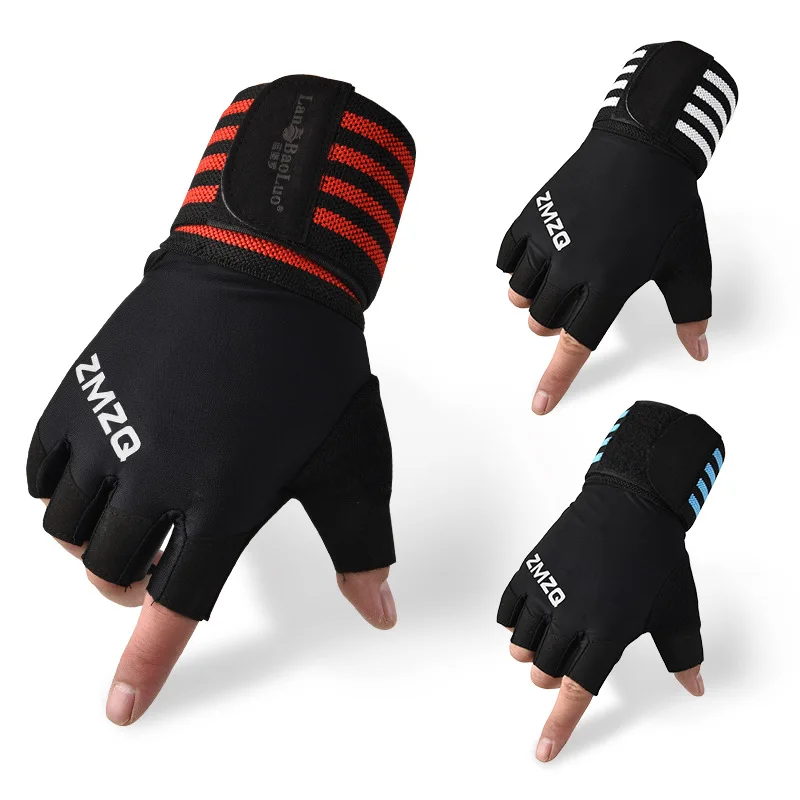 

Factory direct gloves Half finger with adjustable wrist wrap workout fitness spots gym male Weight lifting gloves