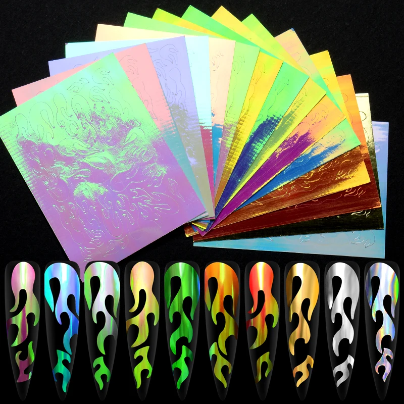 

1 PC 8.3*6 cm Foil Wrap Paper French Japan Holographic Aurora Fire Flame Nail Sticker For Nail Art, 16 kinds for chosen