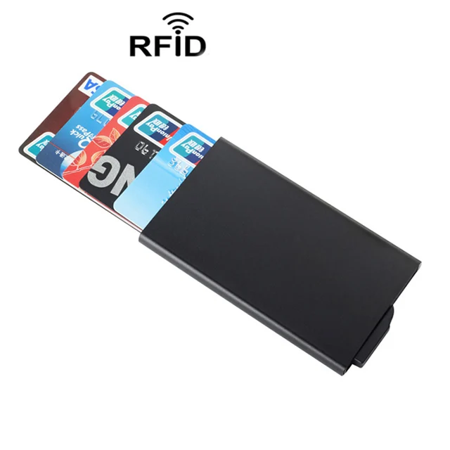 

Automatic Pop up metal silver wallet RFID blocking minimalist aluminium sliding press button credit card holder