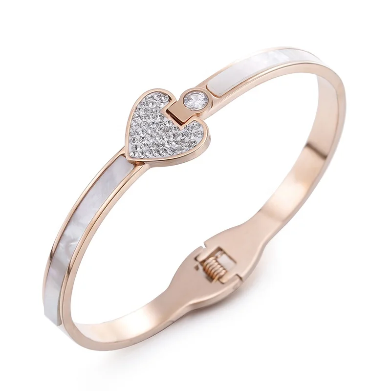 

ONYSS Toppik Wholesale Shell Stone Rose Gold plated Heart Women's Bangles, Rose glod