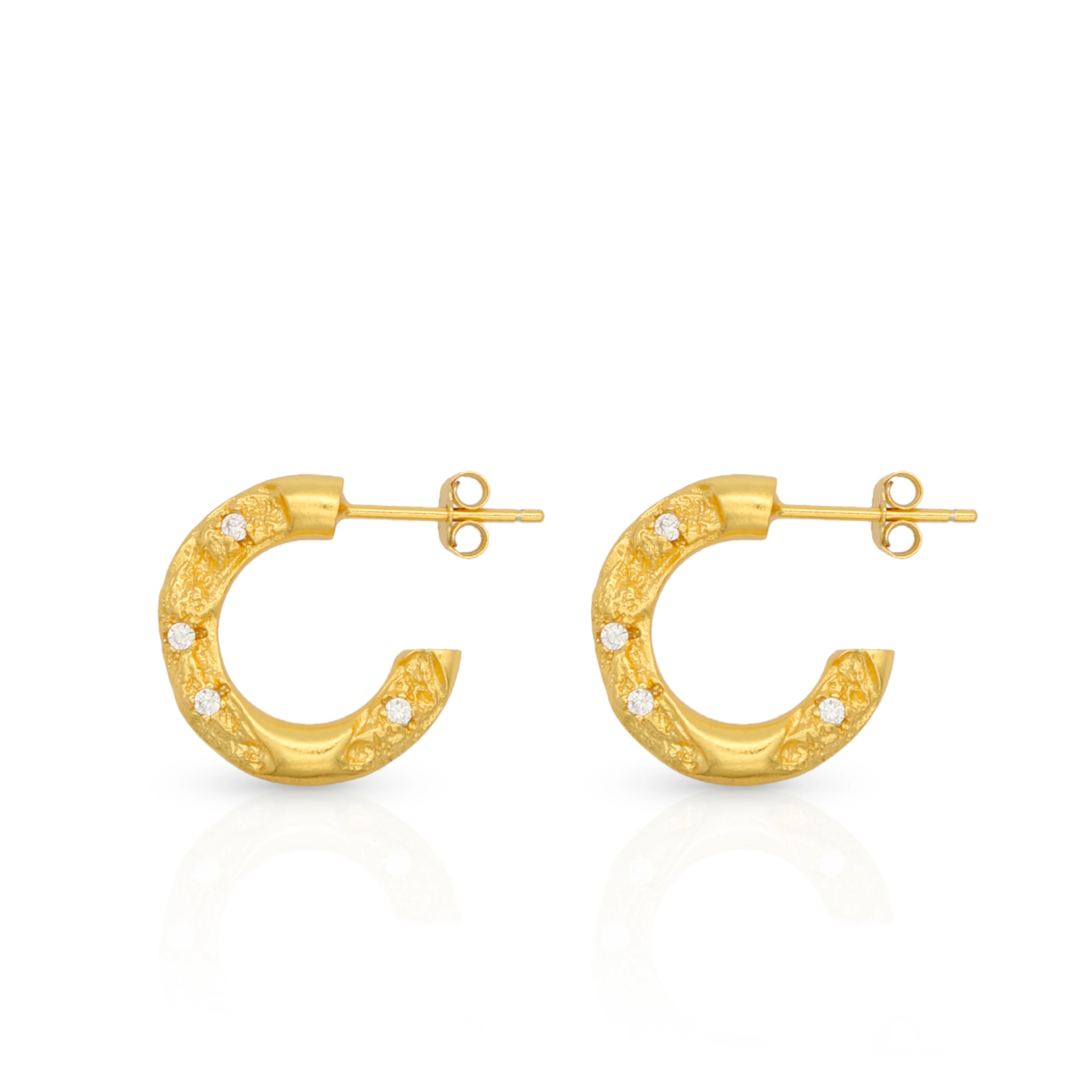 

Chris April minimalist 925 sterling silver 18k gold plated retro micron-pave texture zircon earrings