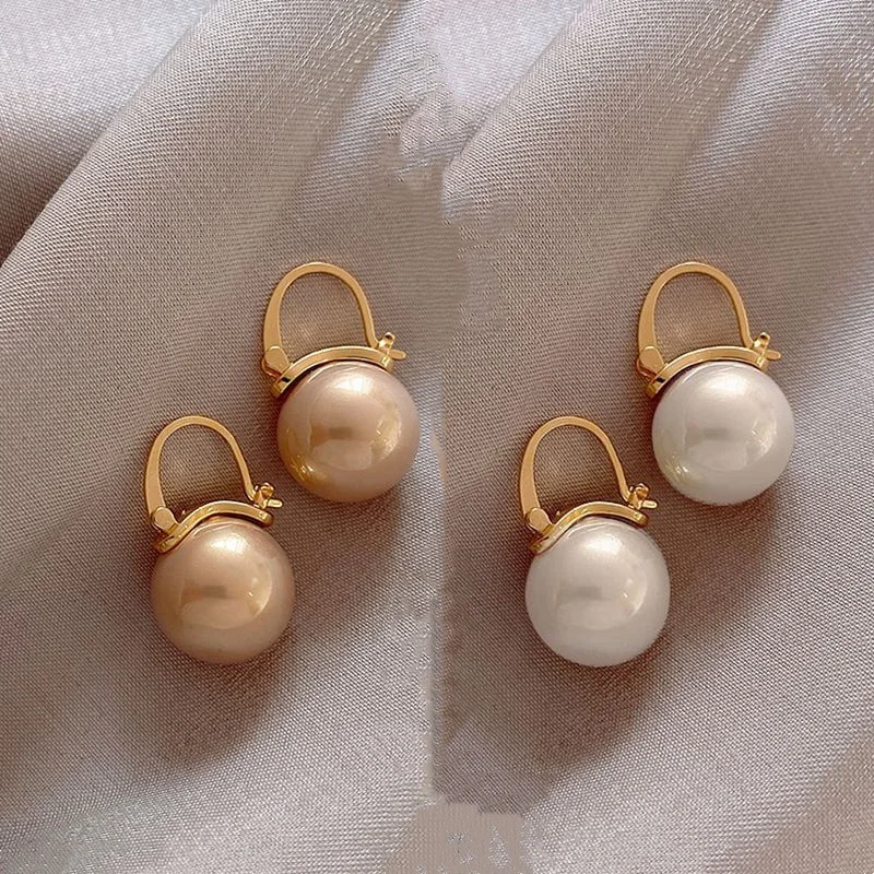 

925 Silver Needle Same Pearl Earrings Retro Temperament Simple Female 2021 New Dangle Pearl Hoop Clip On Earrings For Women 2021, Many colors fyi