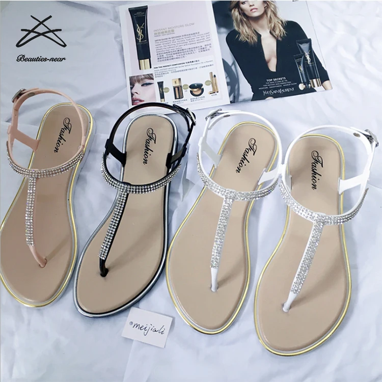 

2021Jelly Shoes Diamond Sequins Summer Soft Bohemia Lady Beach Sandal Women Flat Slippers Style Flat Sandals