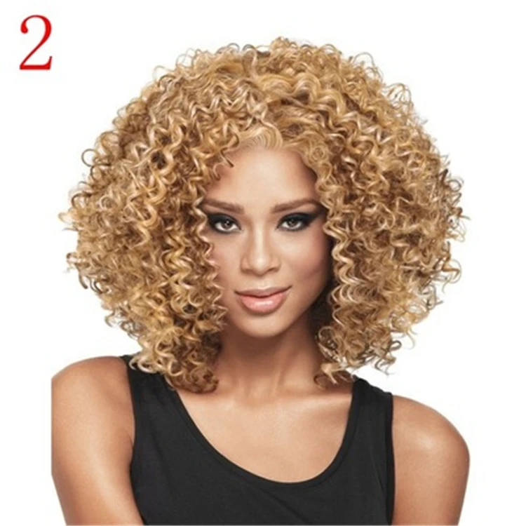 

Hot Sale African Black And Brown Small Curly Wigs Synthetic Hair Wigs