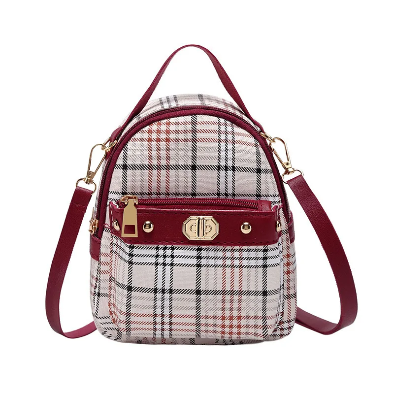 

2021 Korean Version of The Zipper Female Bag Casual Small School Bag Single-shoulder Lattice Small Bag, Black+brown+red+pink+blue or customized
