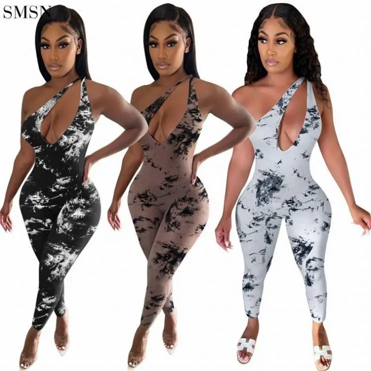 

Lowest Price Jumpsuits For Women Sexy Yoga Tight Hollow Tie Dye Sleeveless Jumpsuit