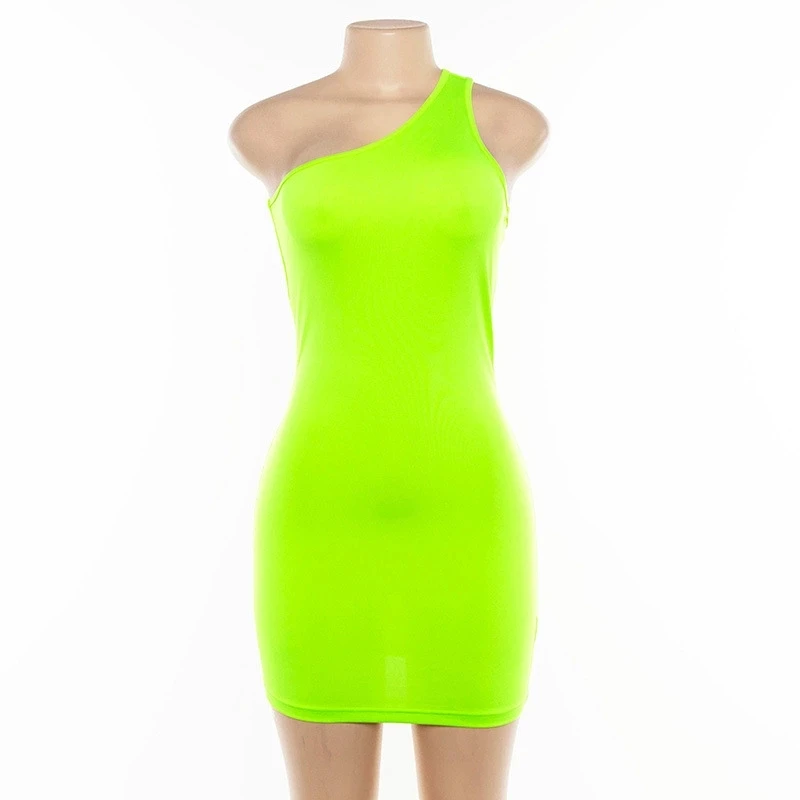 *GC-86970503  2020 new arrivals Wholesale Summer fashion boutique sexy women clothing one shoulder long sleeve neon dresses