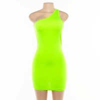 

*GC-86970503 2020 new arrivals Wholesale Summer fashion boutique sexy women clothing one shoulder long sleeve neon dresses