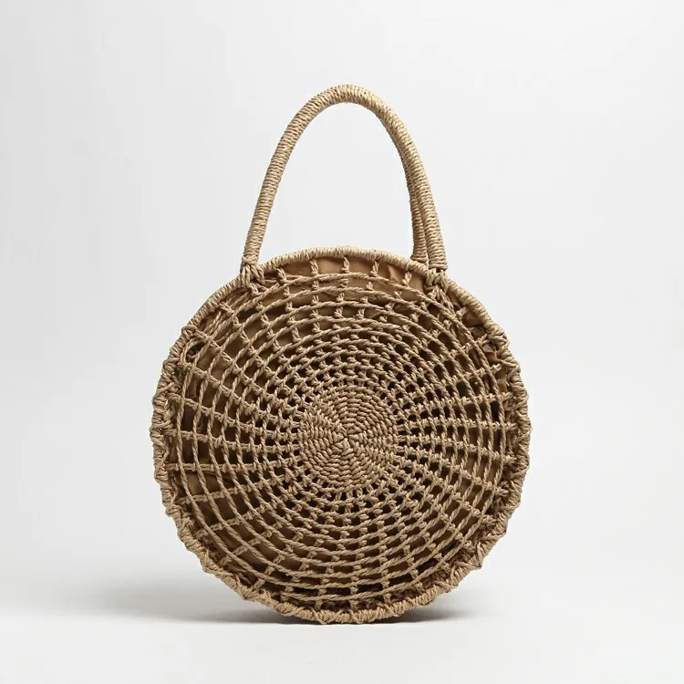 

bohemian style women fashion handbag handmade summer beach bag new straw bag round hollow out, Khaki
