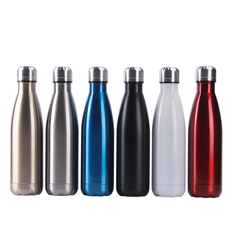 

Double wall thermos custom logo outdoor sports drink coke shaped 18 / 8 stainless steel coke water bottle, Black, white, blue, red, gold, steel color