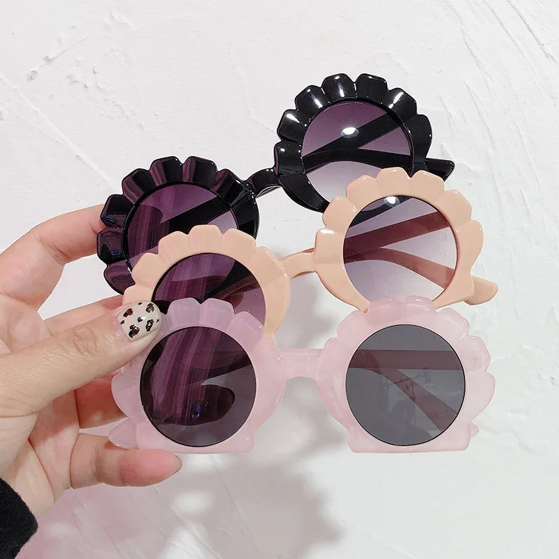 

61028 Kids Sunglasses Cute Sunflower Shell Jelly Color Girls Glasses Sunglasses Trendy Boys Irregular Sunglasses