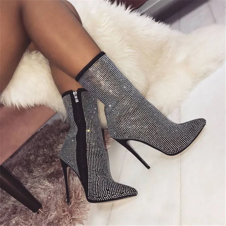 

Drop Shipping Glitter Ankle Horse Mesh Boots Boots High Heels Sexy Women Boots Shoes 2022, 2 colors