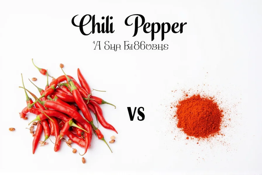 Chef measuring cayenne pepper and chili powder in separate spoons for visual comparison of texture differences