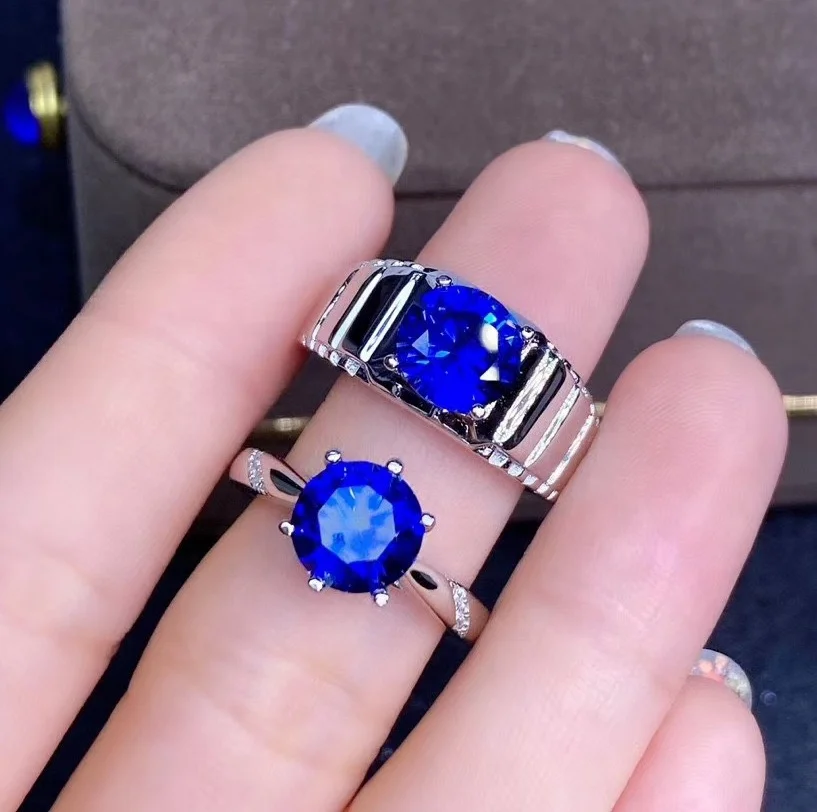 

Top luxury sapphire jewelry natural gemstone solid 925 sterling silver lovers ring perfect quality, Blue