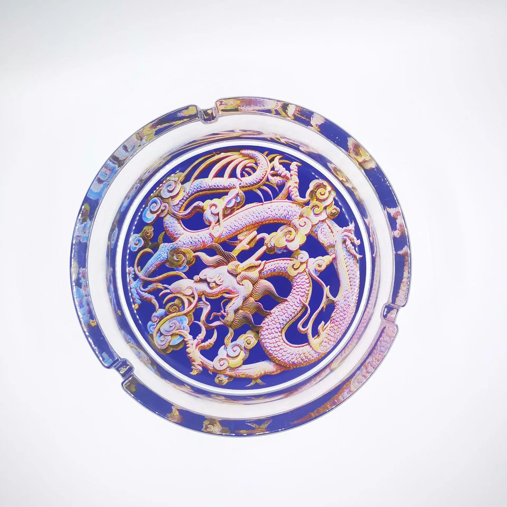 

Creative Chinese Dragon Totem Crystal Glass Ashtray Home Office Ashtray Candle Holder, Picture