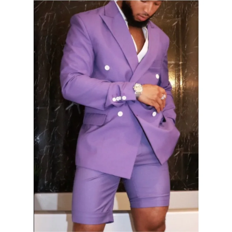 

Summer Purple Jacket Shorts Pant Men Suits Prom Suit Vintage Groomsmen Wedding Tuxedos Mens Daily Wear Suit(Jacket+Pants), Custom made