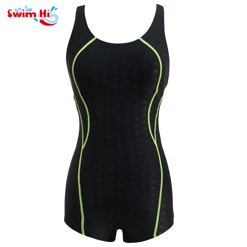 

Solid Womens Racing One Piece Swimsuit Swimwear Female Knee Swim Wear
