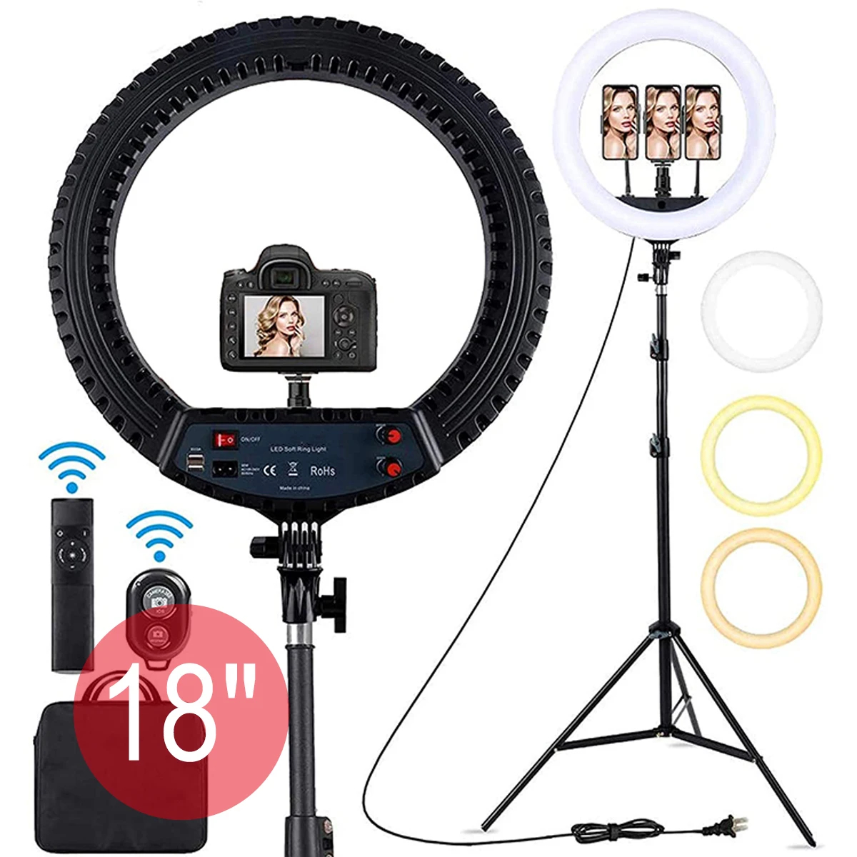 

Remote 45cm 18inch LED Dimmable Makeup Video Ringlight Selfie Ring Circle Lamp 45 CM 18 inch Ring light with Tripod Stand