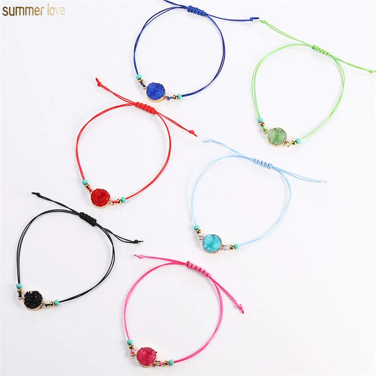 

Handmade Make A Wish Card Resin Charm Stainless Steel Beads 6 Color Wax Rope Bracelets for Women Men, Colorful