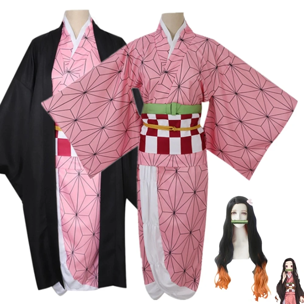 

Adult Kids Anime Demon Slayer Kimetsu no Yaiba Kamado Nezuko Kimono Cosplay Costume Clothes Cheapest Cosplay Wig for Halloween, Shown