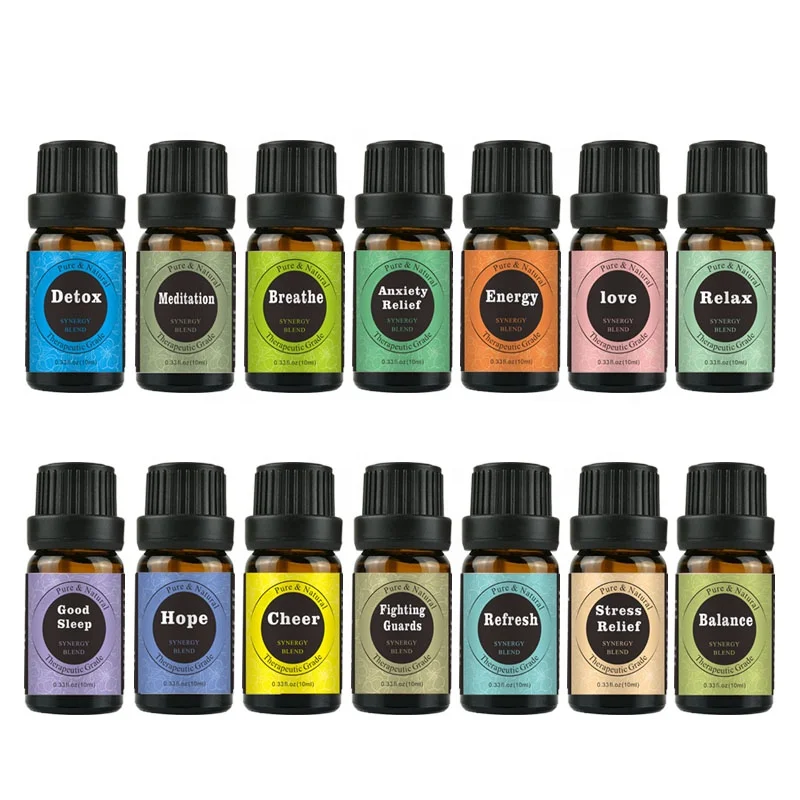 

100% natural and pure therapeutic grade synergy blends essential oils set for aromatherapy