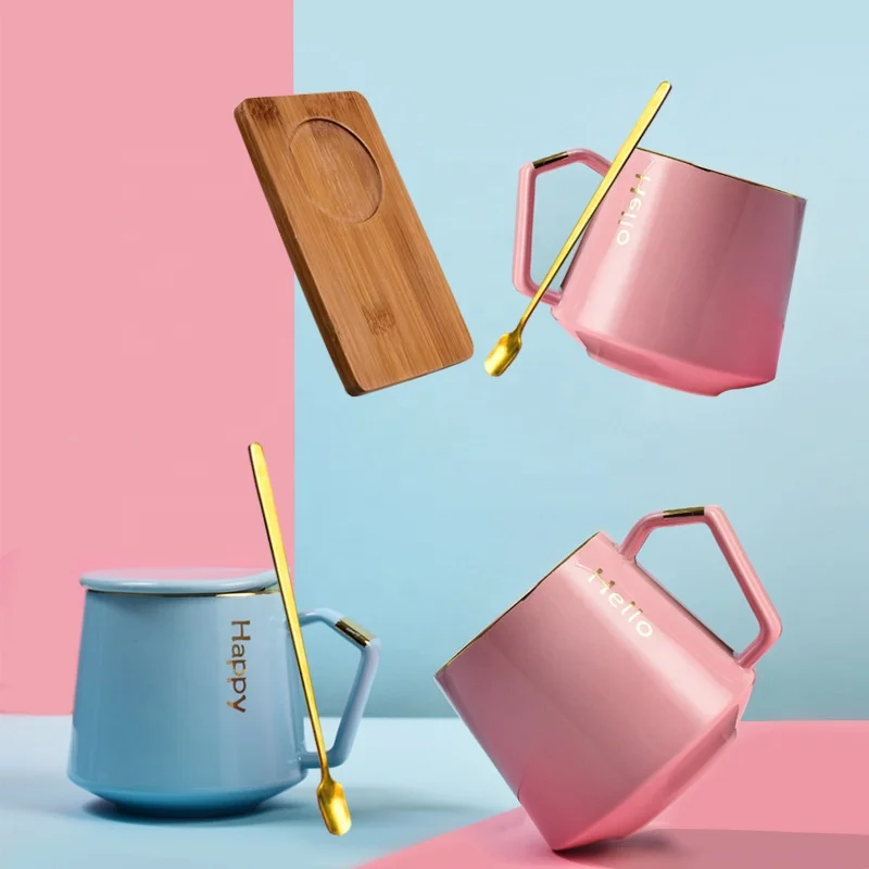 

Nordic Ceramic Coffee Cup With Lid Gift Sets Office Water Mugs, Five colors
