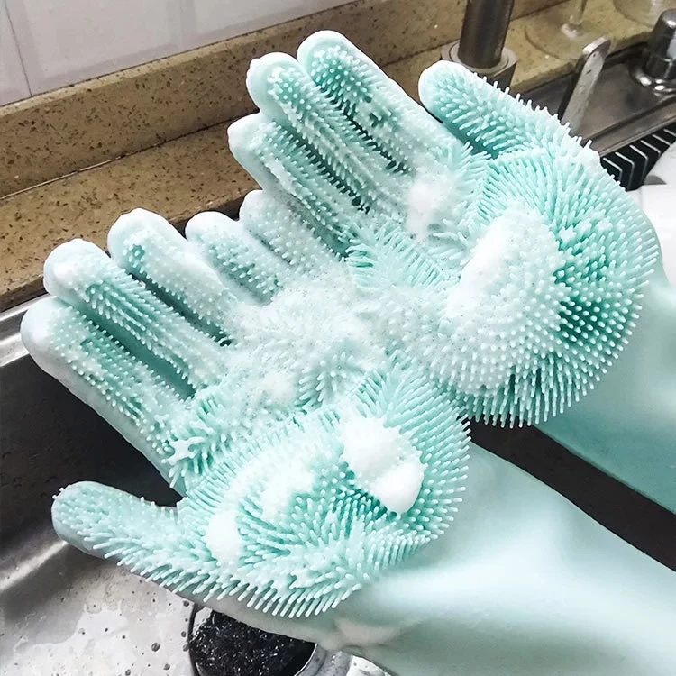 

1Pair Dishwashing Cleaning Gloves Magic Silicone Rubber Dish Washing Glove for Household Scrubber Kitchen Clean Tool Scrub, 8colors