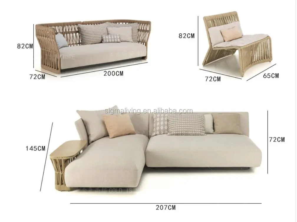 Nordic style hotel patio outdoor   garden table and chairs  rope outdoor dinning chairs