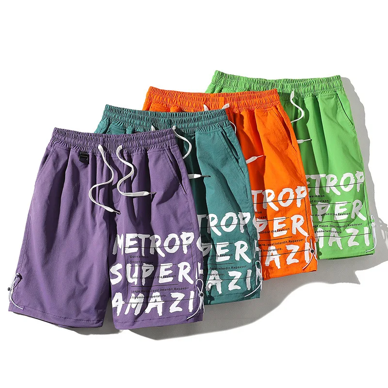 

Wholesale Casual Pocket Drawstring Board Polyester Elastic Waist Summer Men Short Pants, 5 colors