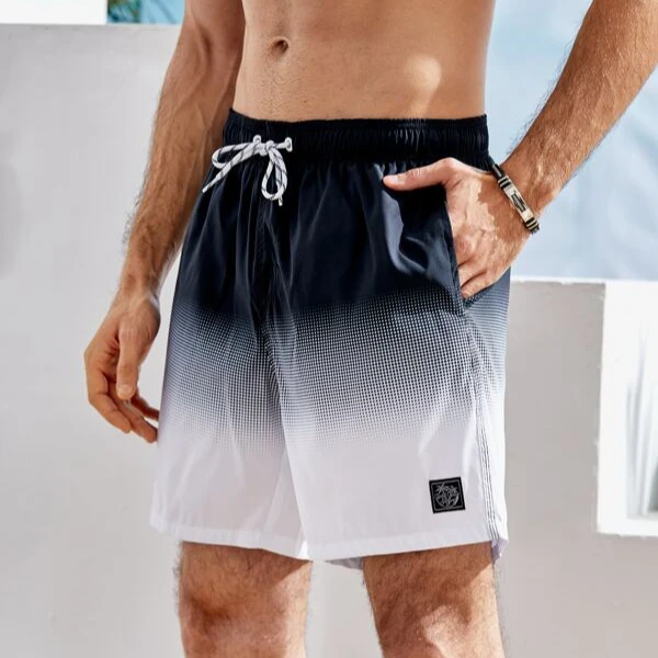 

Summer Men's Board Shorts Beach Shorts Masculina Print Men Boardshorts Heatproof Anti-static Ombre Patched Waist Swim Trunks