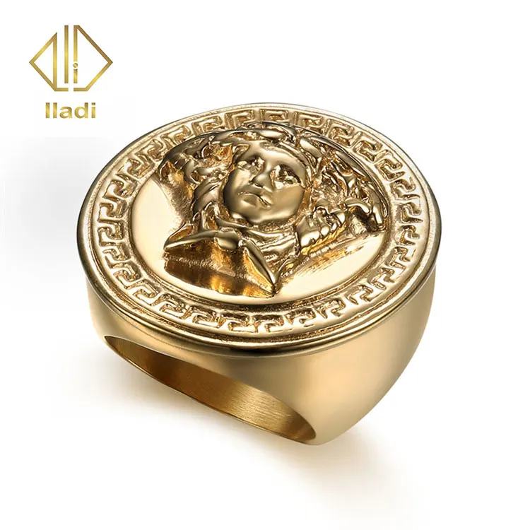 

United States human head stainless steel ornaments retro personality custom gold rings the Great Wall men's ring