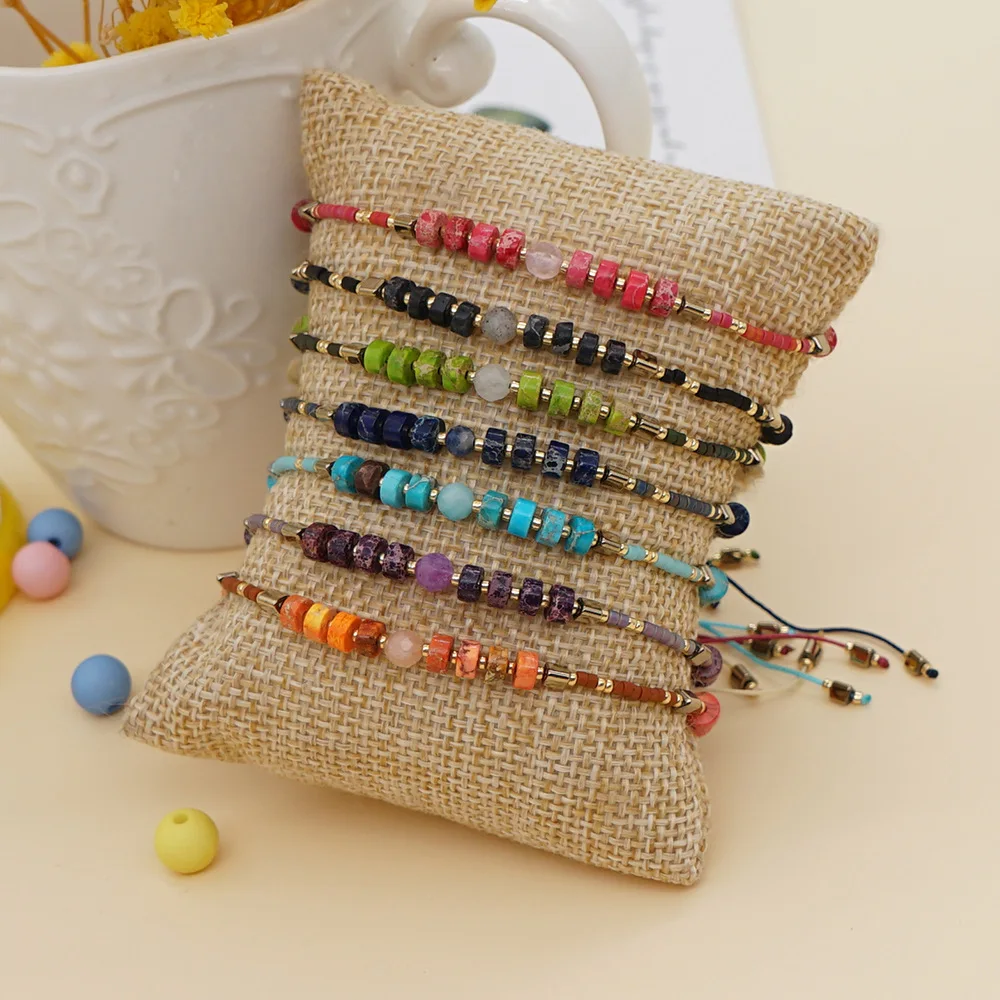 

Mexican Friendship Tube Healing Natural Stones Jewelry Miyuki Seed Beads Adjustable Bracelets Women