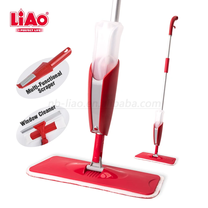 

A130036 Liao 3 in 1 Spray Mop, Micrfober Spray Mop with Window Cleaner and Scraper, Red + gray