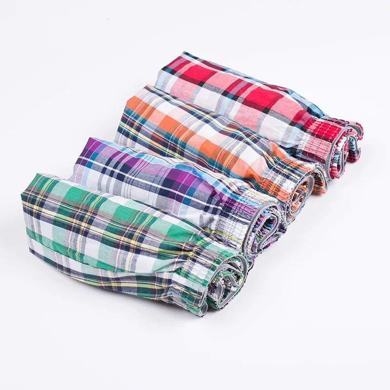 

MOQ 3PCS High Quality Men's Plaid Boxer Shorts Cotton Comfortable Underwear Briefs Men Cheap Plus Size Underwear Boxer