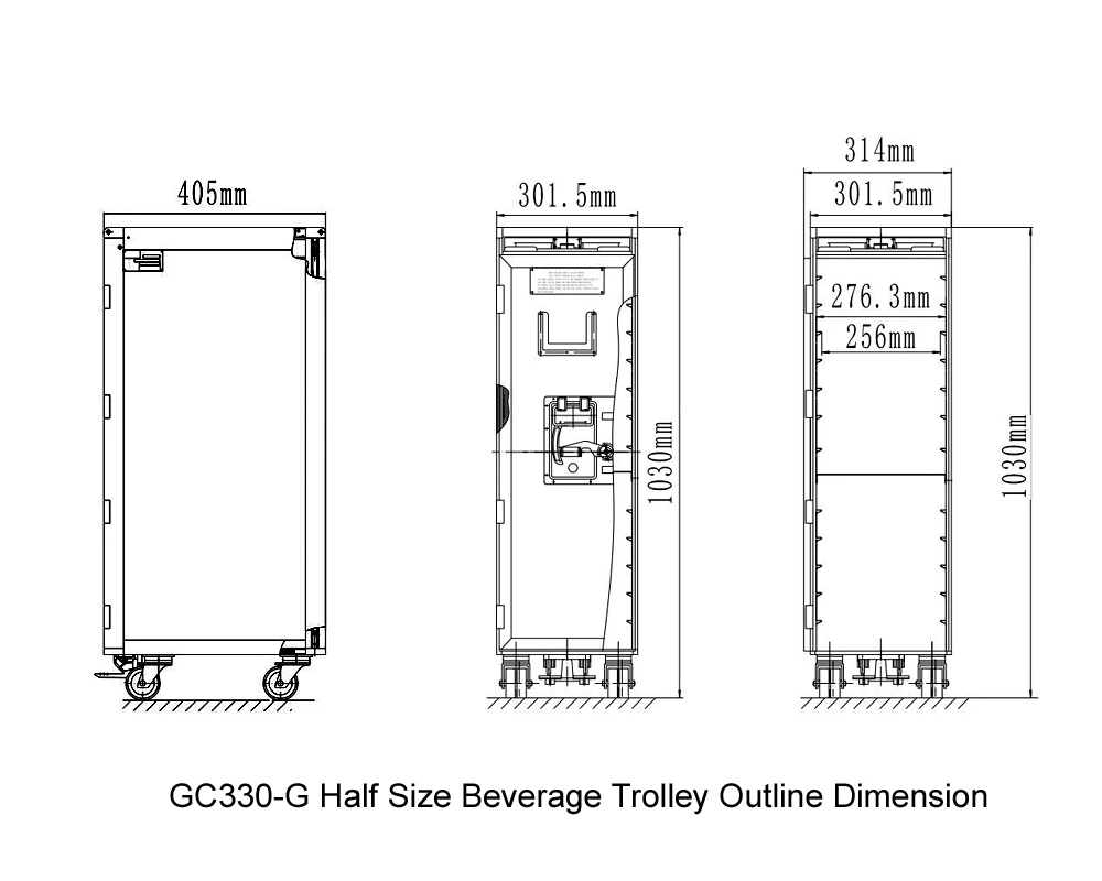 Aluminum Alloy Half Size Beverage Trolley For Airplane Kitchen