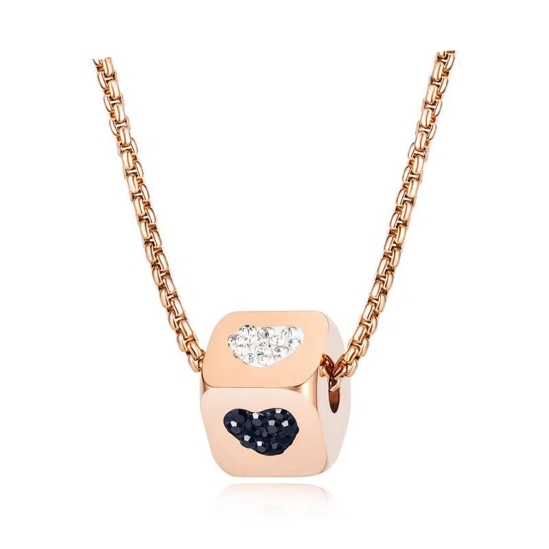 

Shenzhen Manufacturer Jewelry Women Mahjong Unique Design Heart 316L Stainless Steel Dice Necklace, Rose gold, gold