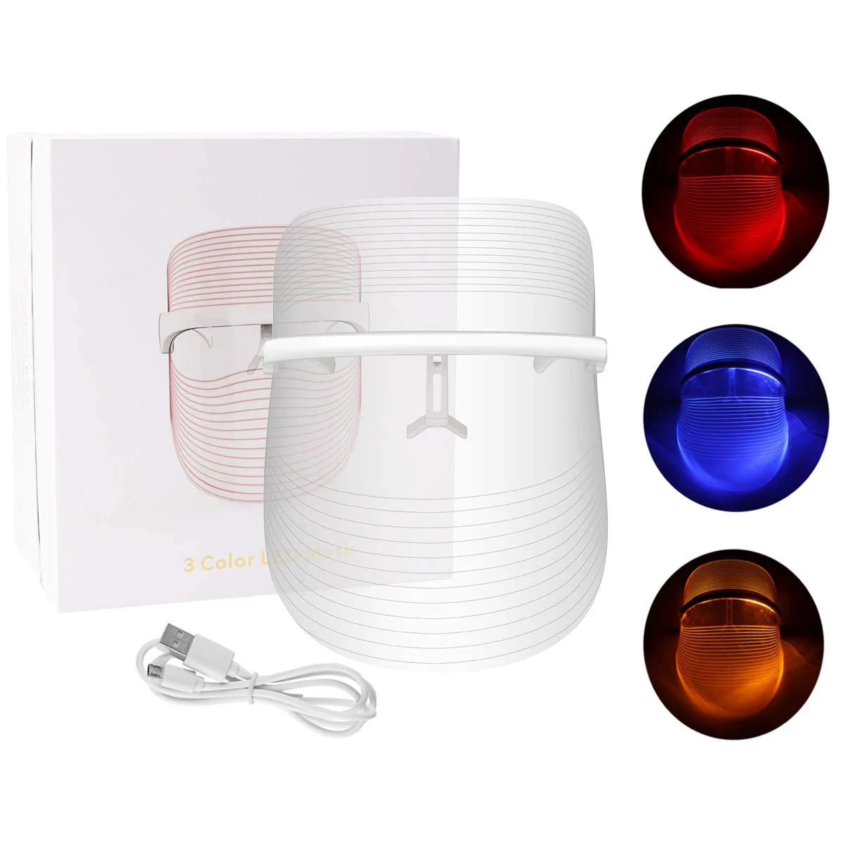 

Red Light Therapy Facial Photon for Healthy Skin Rejuvenation Collagen Anti Aging Wrinkles 3 Colors LED Face Mask, White