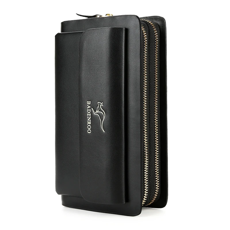 

Men wallets coin pocket long zipper coin purse for men clutch bag Double zipper Vintage Large multi cardholder Wallet Purse, Brown and black