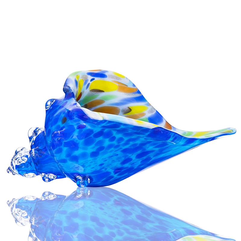 H&d Blue Glass Conch Paperweight Hand Blown Seashell Art Glass Figurine
